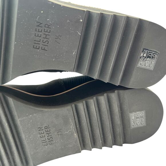 Eileen Fisher Lilou Nubuck Stretch Knit Black Ankle Boot 2” Wedge Chelsea 7.5 - Picture 5 of 13